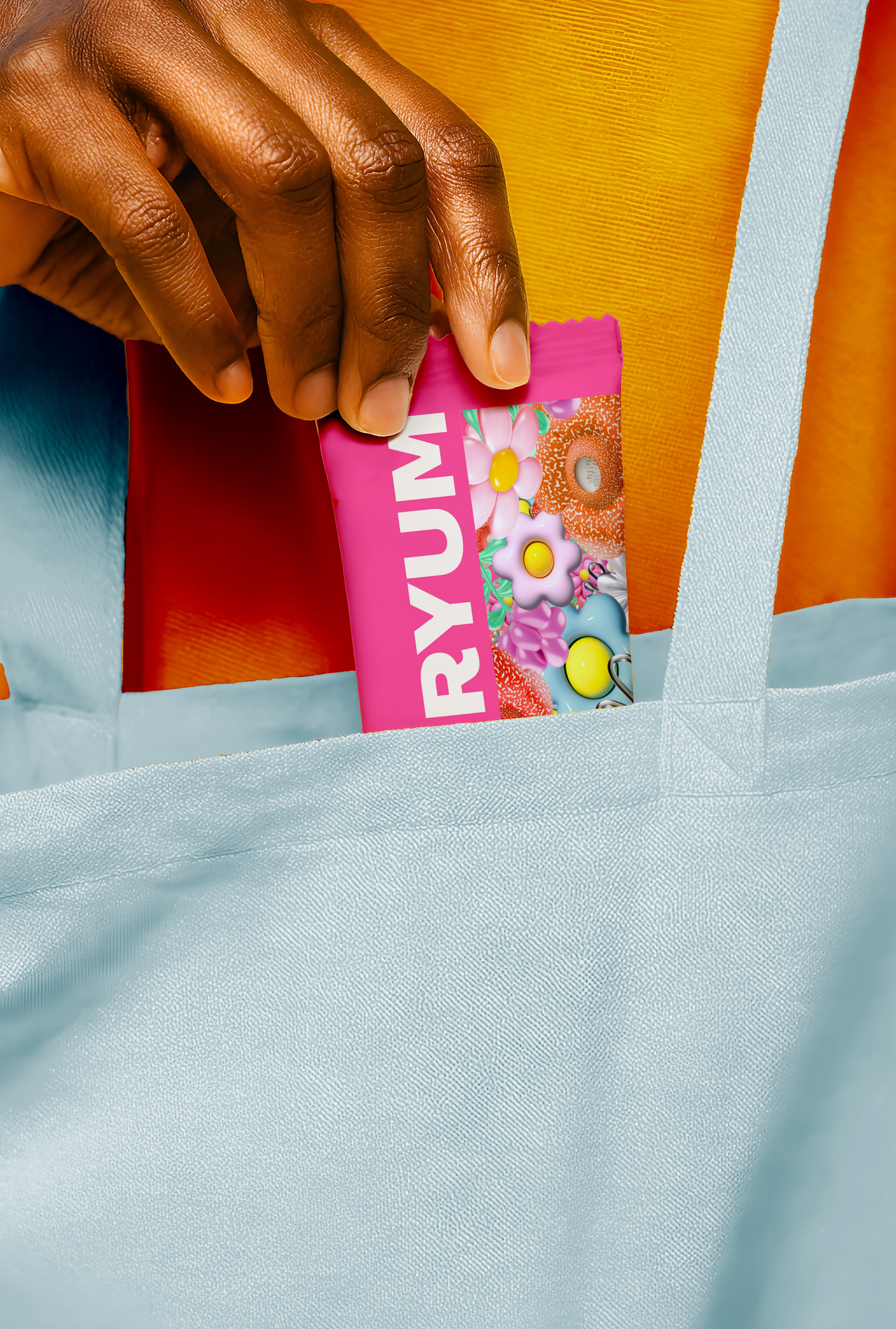 Snack Bar Mockup in Tote Bag – Realistic Lifestyle Protein Bar PSD Template