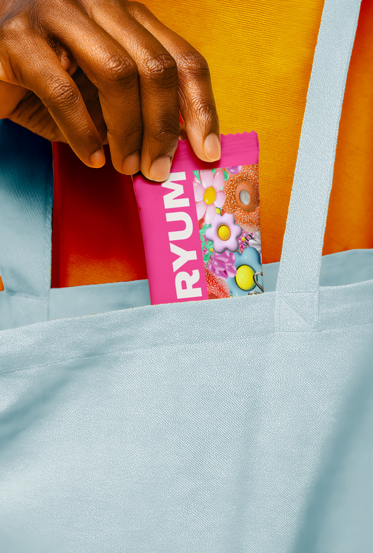 Snack Bar Mockup in Tote Bag – Realistic Lifestyle Protein Bar PSD Template