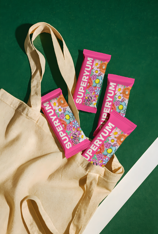 Lifestyle Snack Bar Mockup PSD | Modern Protein & Energy Bar Packaging Template in Tote Bag Scene